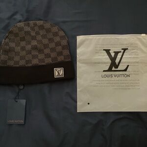 Used Louis Vuitton grey and Black Checkered Hat